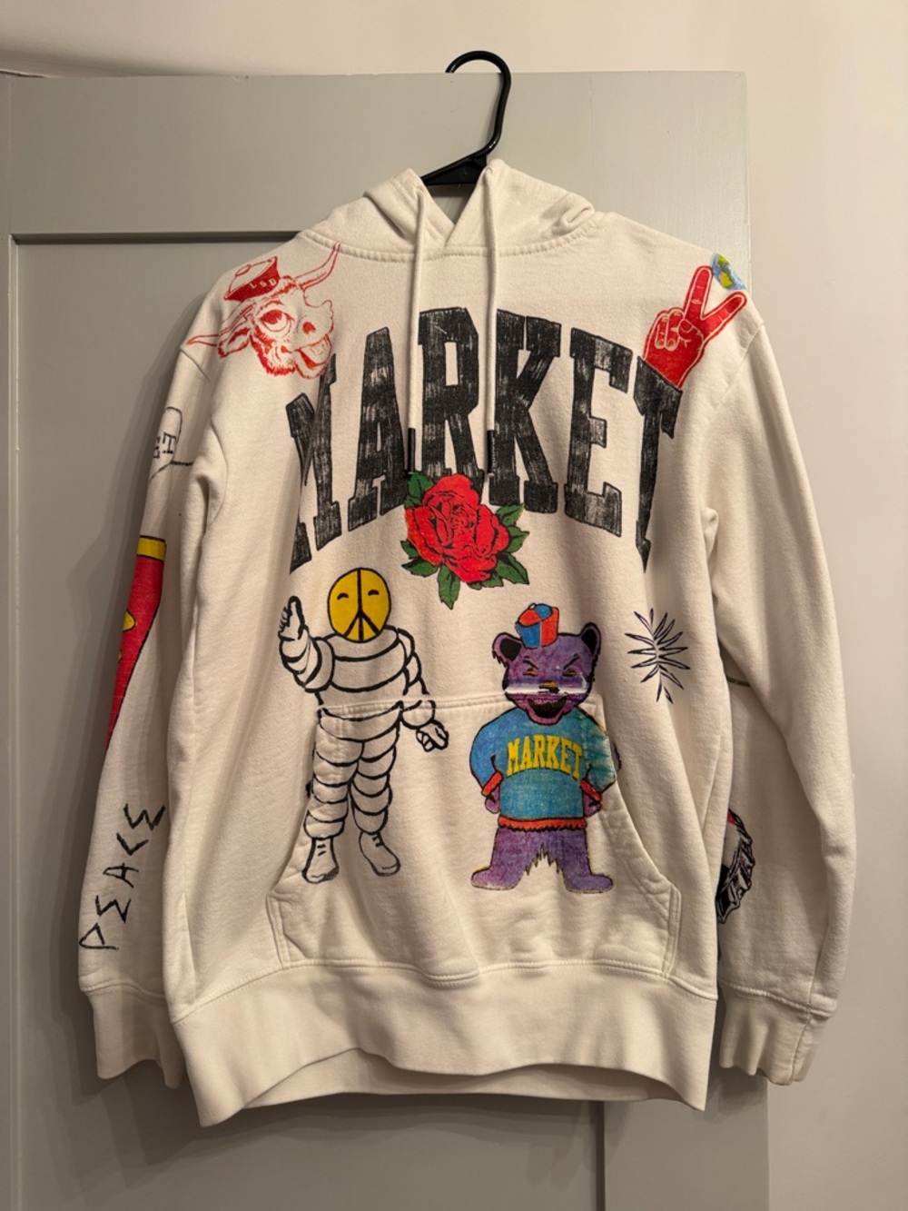 Market Cream Graphic Hoodie with Multicolor Prints